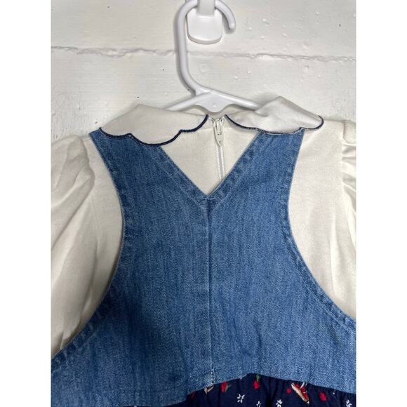 Vintage Hartstrings Baby Apple Picking Denim Dress Outfit 18 Months Embroidered - Picture 7 of 10